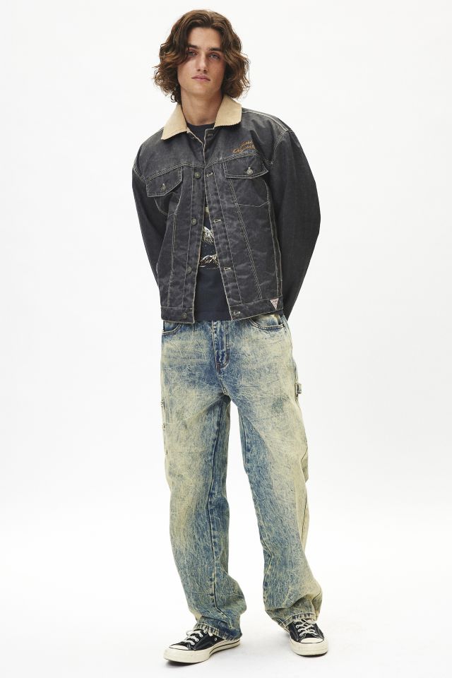 GUESS ORIGINALS Washed Denim Printed Nylon Trucker Jacket #2