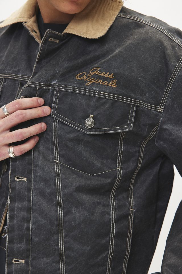 GUESS ORIGINALS Washed Denim Printed Nylon Trucker Jacket #3