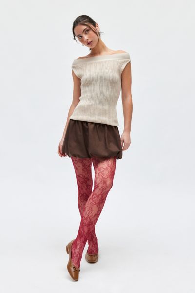 Urban Outfitters Ella Lace Tights In Red, Women's At  In Red