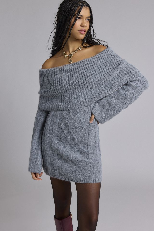 Grey off the shoulder sweater dress online