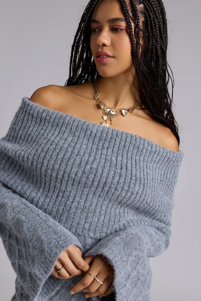 Glamorous Charcoal Marled Knit Off-The-Shoulder Sweater Mini Glamorous Charcoal Marled Knit Off-The-Shoulder Sweater Mini