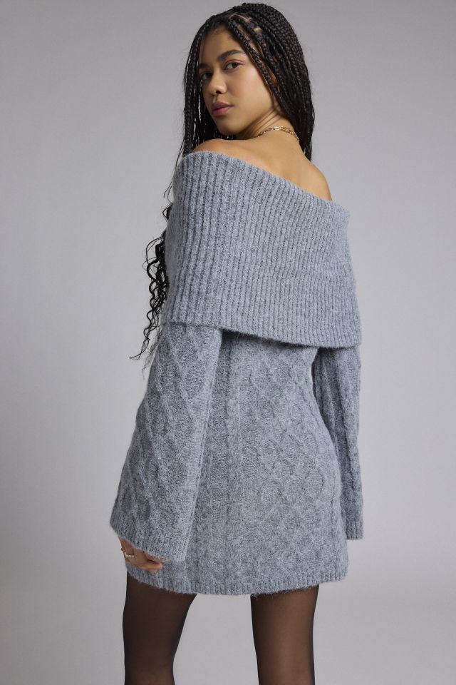 Glamorous Charcoal Marled Knit Off-The-Shoulder Sweater Mini Dress #3