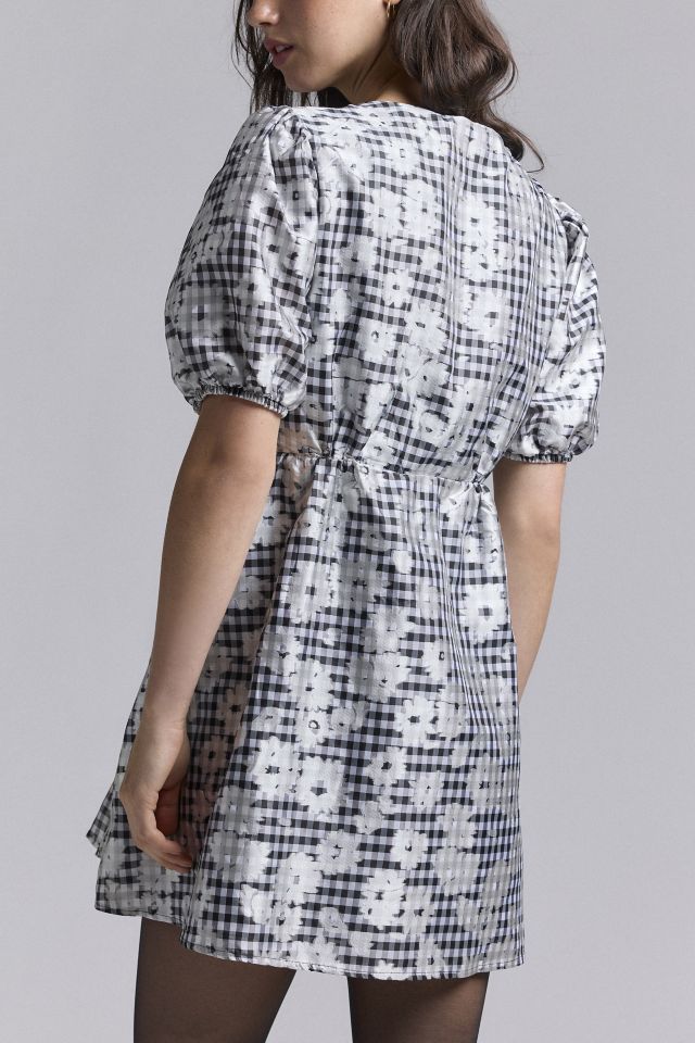 Robe Mini Glamour Fleur Vichy Noire Nouée Devant #2