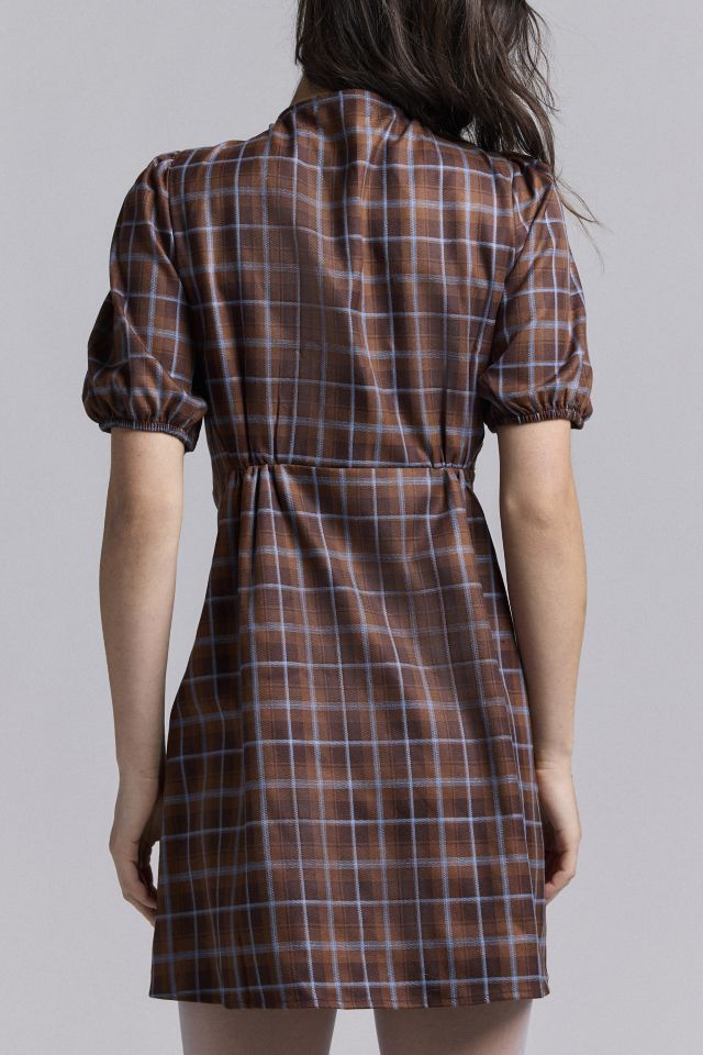 Glamorous Brown Plaid Tie-Front Mini Dress #3