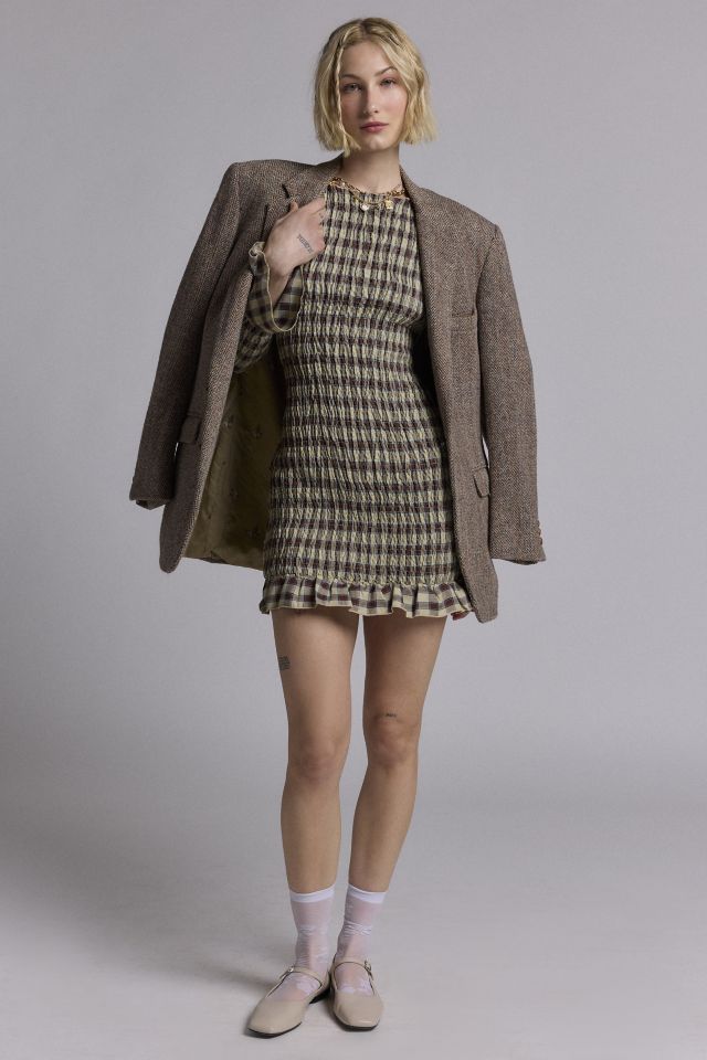 Daisy Street Shirred Plaid Long Sleeve Mini Dress #1
