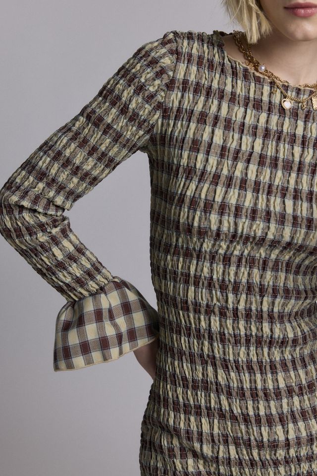 Daisy Street Shirred Plaid Long Sleeve Mini Dress #2