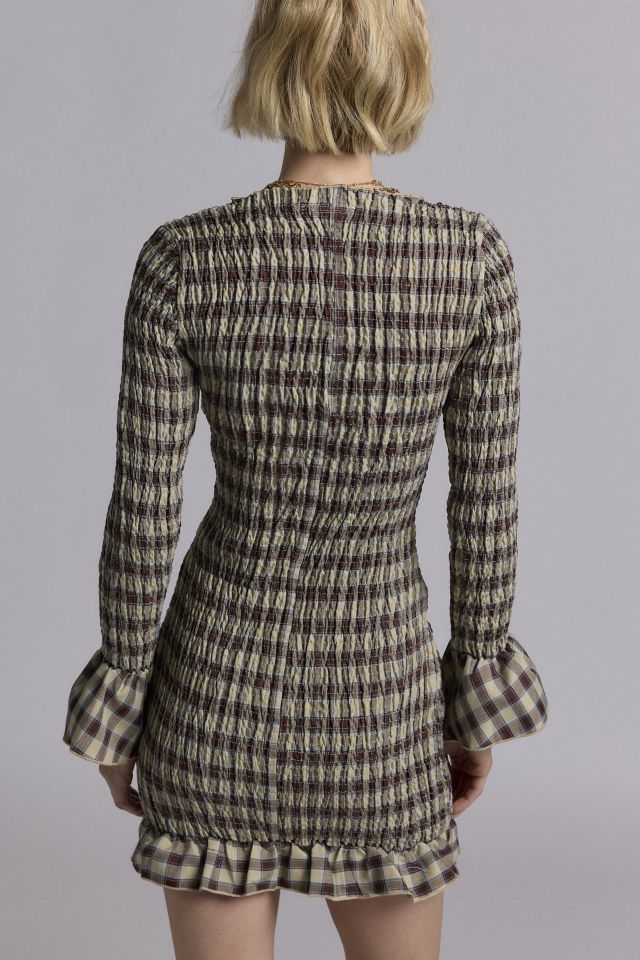 Daisy Street Shirred Plaid Long Sleeve Mini Dress #3