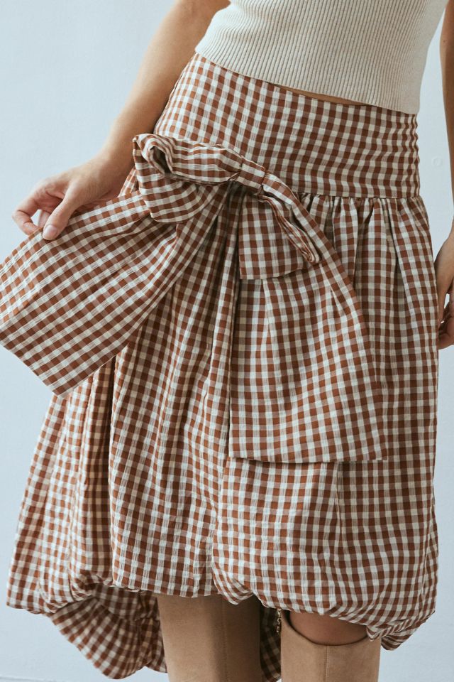 For Love & Lemons Gingerbread Gingham Midi Skirt #1