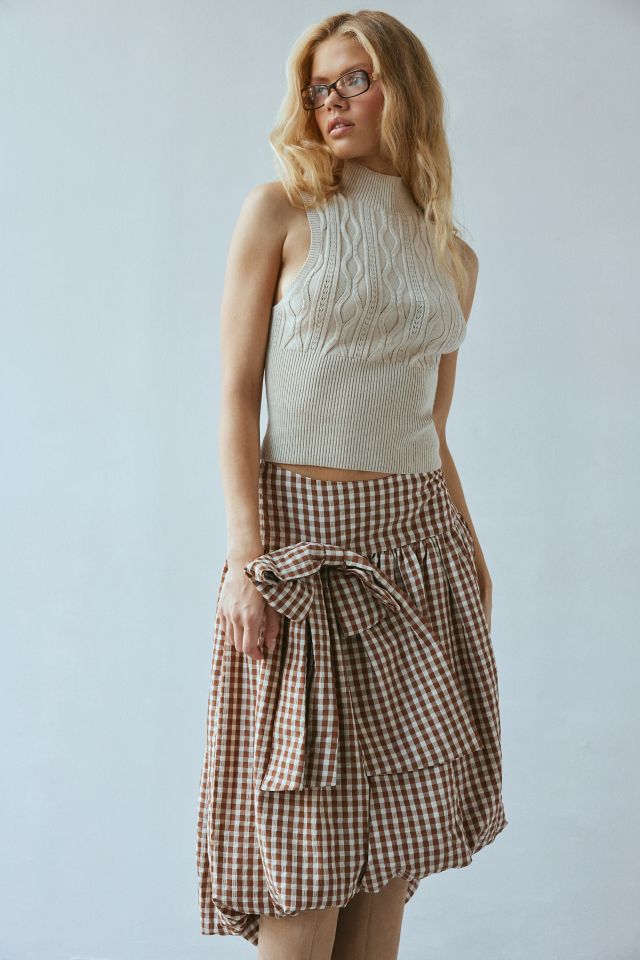 For Love & Lemons Gingerbread Gingham Midi Skirt #3
