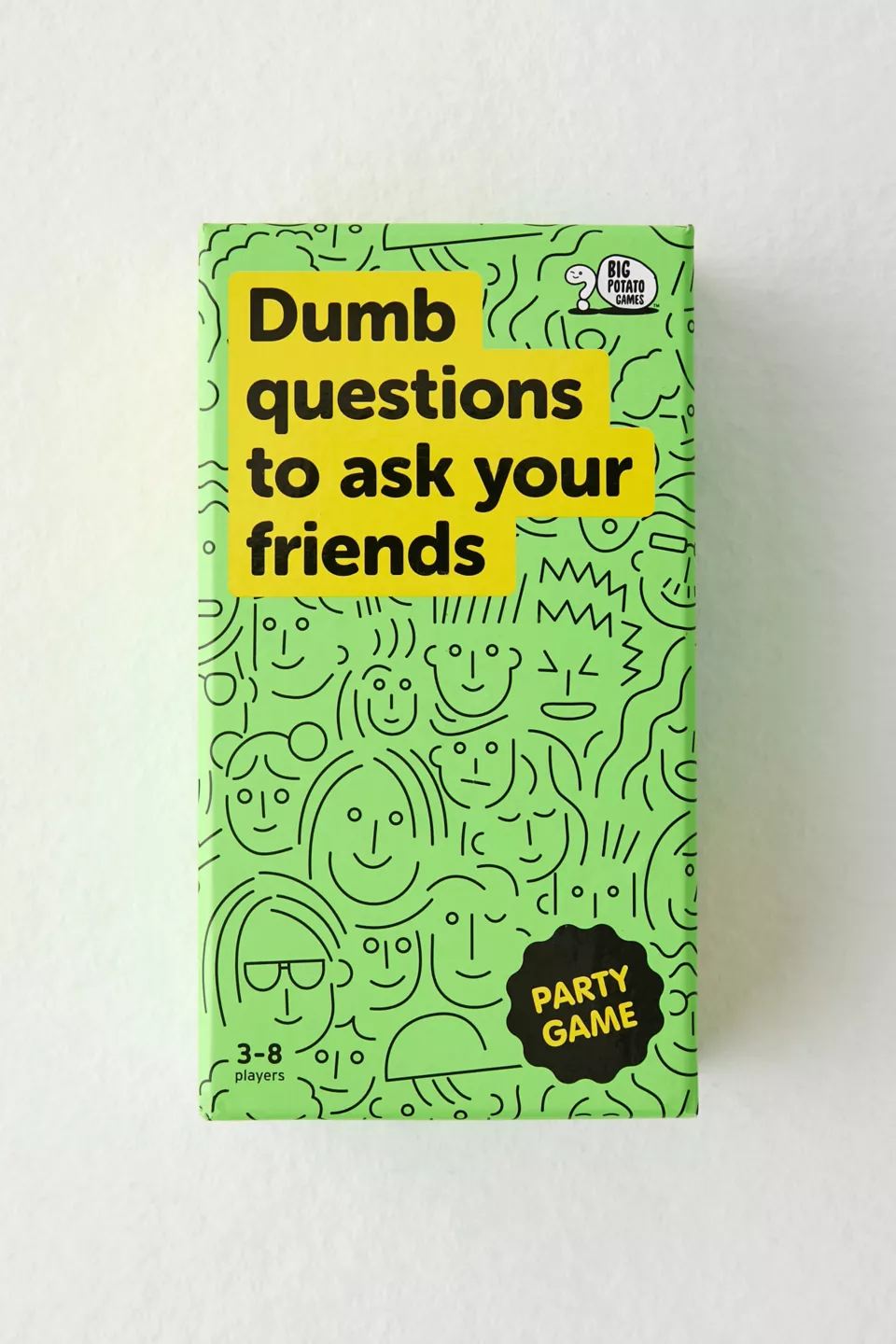 A green game box with illustrated faces on it