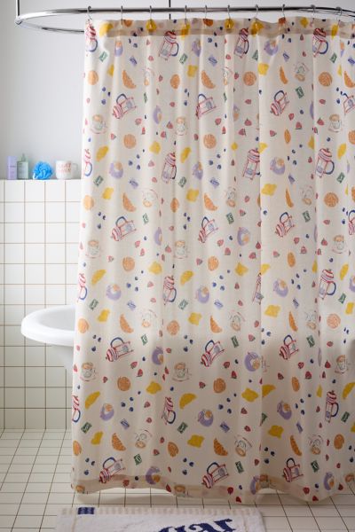 Shop Urban Outfitters Breakfast Treats Patterned Shower Curtain In Bright Yellow At