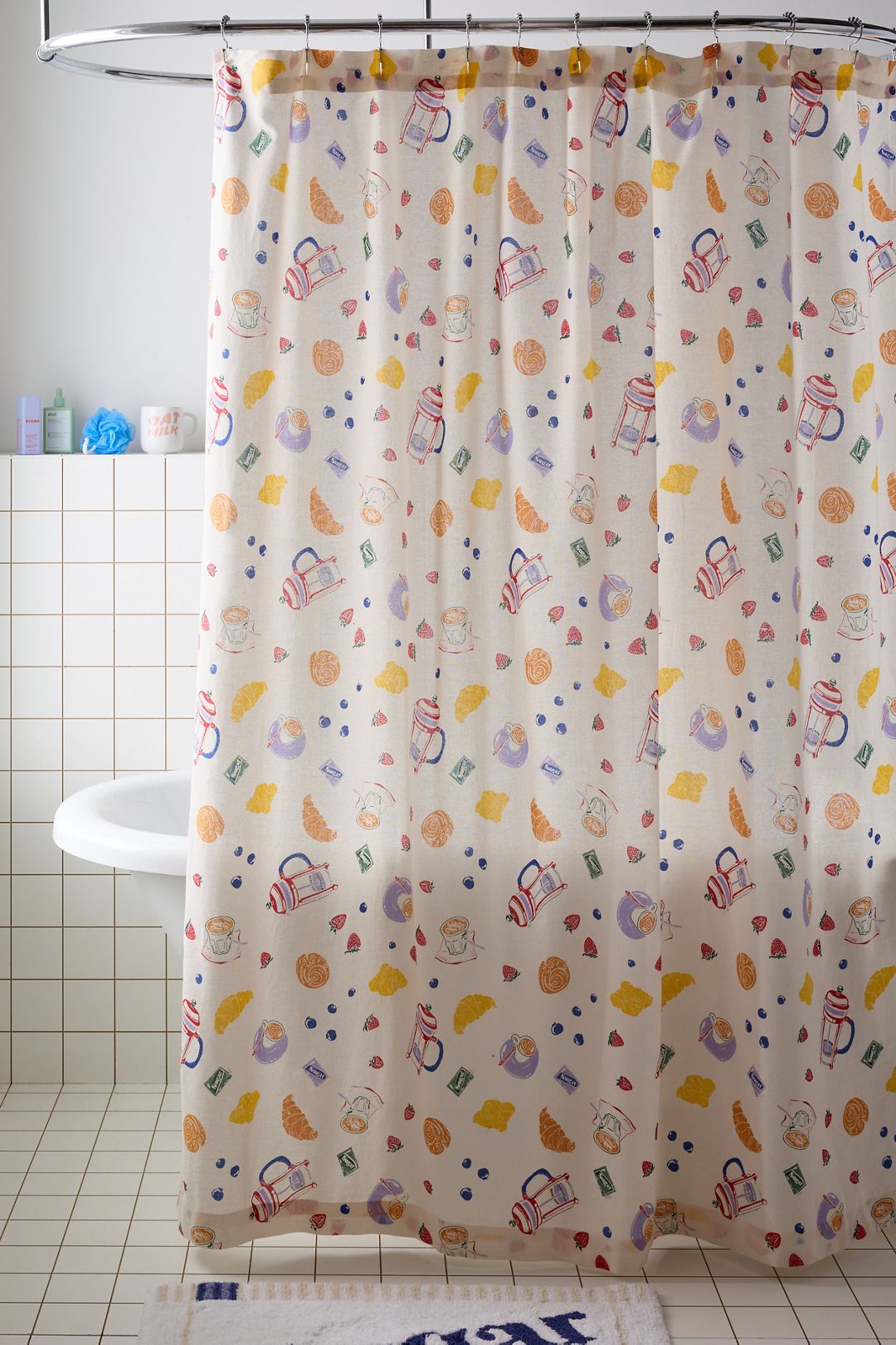 Breakfast Treats Patterned Shower Curtain - Bright Yellow, Regular, ONE SIZE