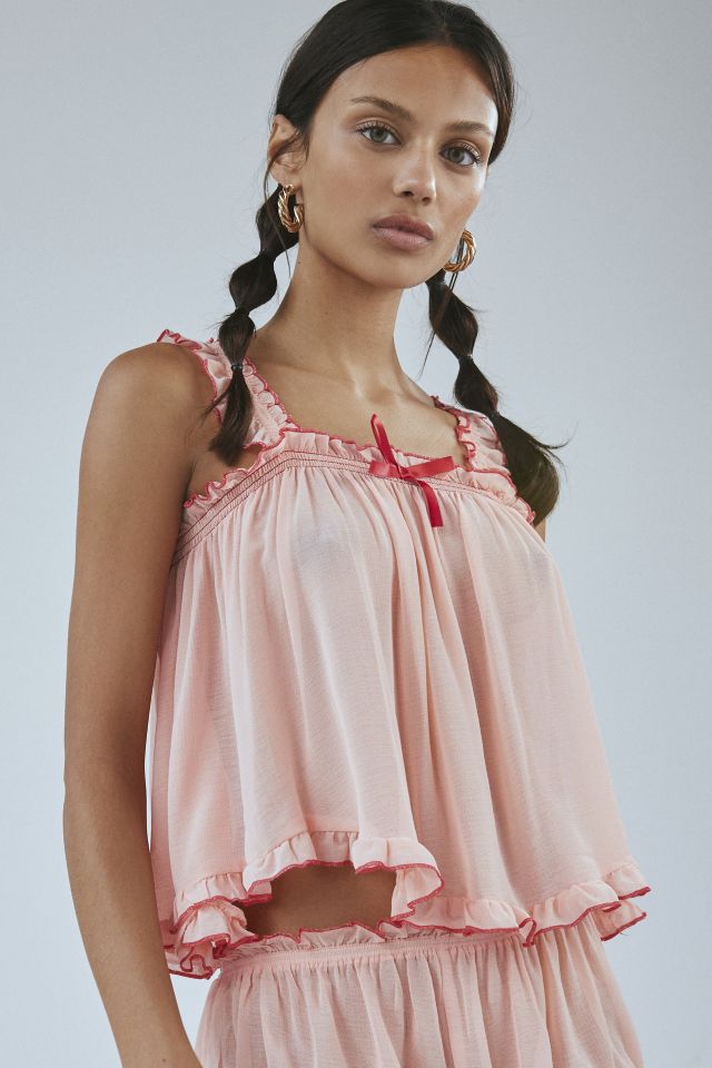 Out From Under Colette Sheer Ruffle Tank Top & Bloomer Short Set #1