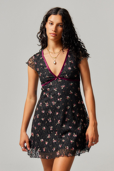 Kimchi Blue Madison Ditsy Mini Dress In Black, Women's At Urban Outfitters In Black