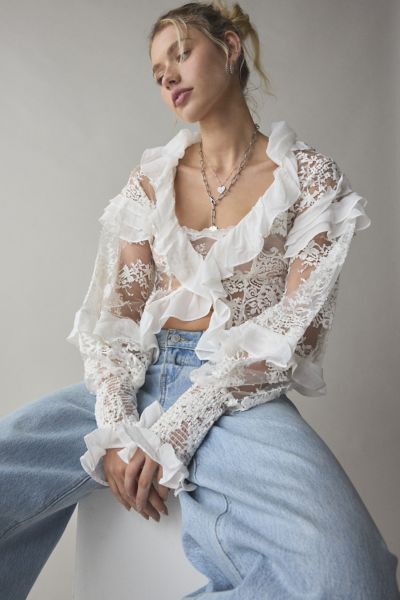 For Love & Lemons Holiday Lace Long Sleeve Blouse