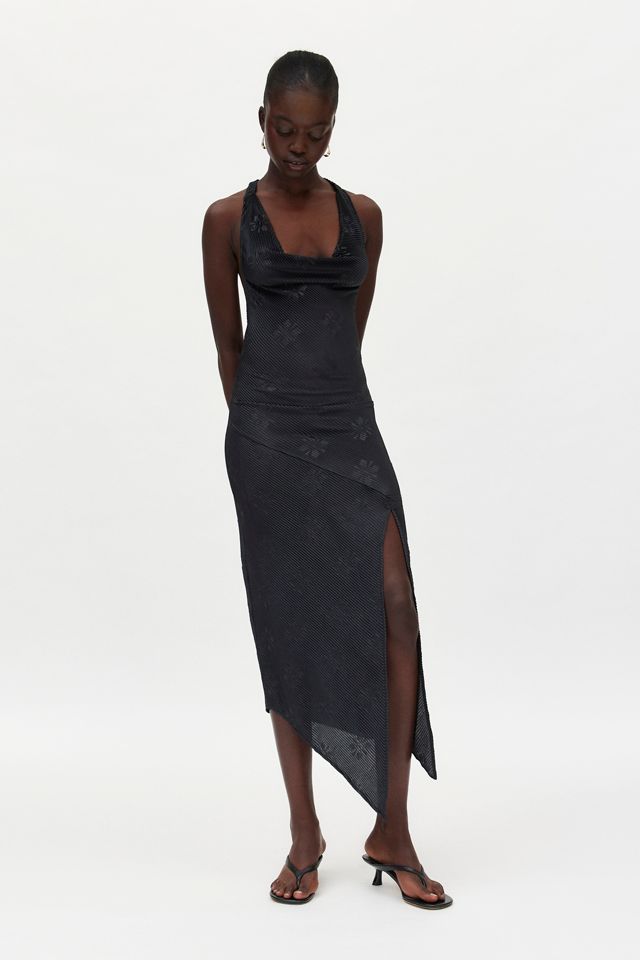 Silence + Noise Sienna Plisse Cowl Neck Halter Midi Dress