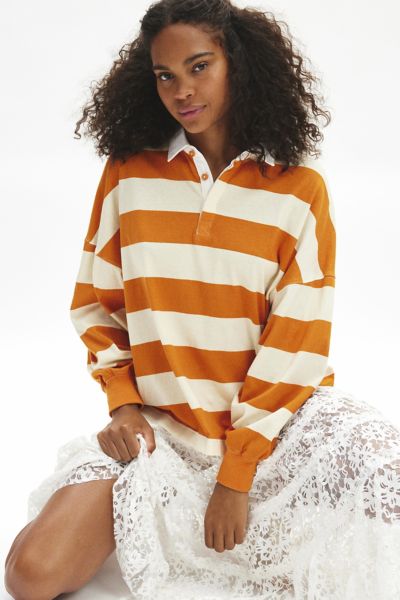 Shop Bdg Alexander Oversized Long Sleeve Rugby Shirt In Orange, Women's At Urban Outfitters