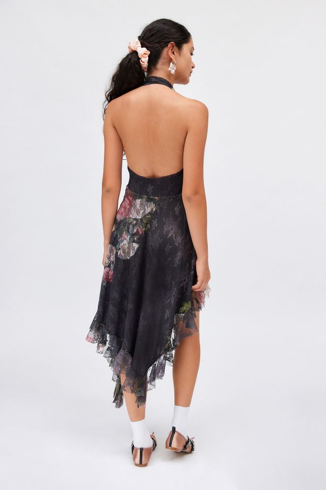 Robe Mini en Dentelle Asymétrique à Col Halter Fleur Kimchi Blue #3