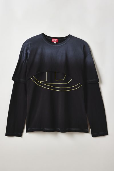 関税込【DIESEL】Diegor Microdiv long sleeve T-shirt★Black T-DIEGOR-D Man: T-shirt with D patch | Diesel