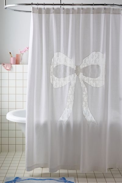 Urban Outfitters Inset Lace Bow Shower Curtain In White At