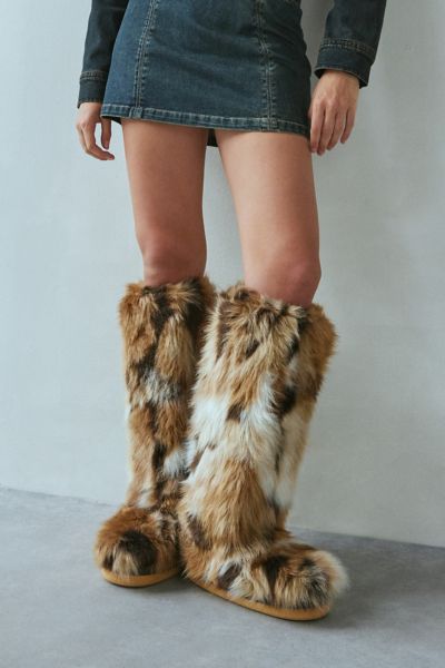Azalea Wang Fennec Faux Fur Over The Knee Boot In Brown