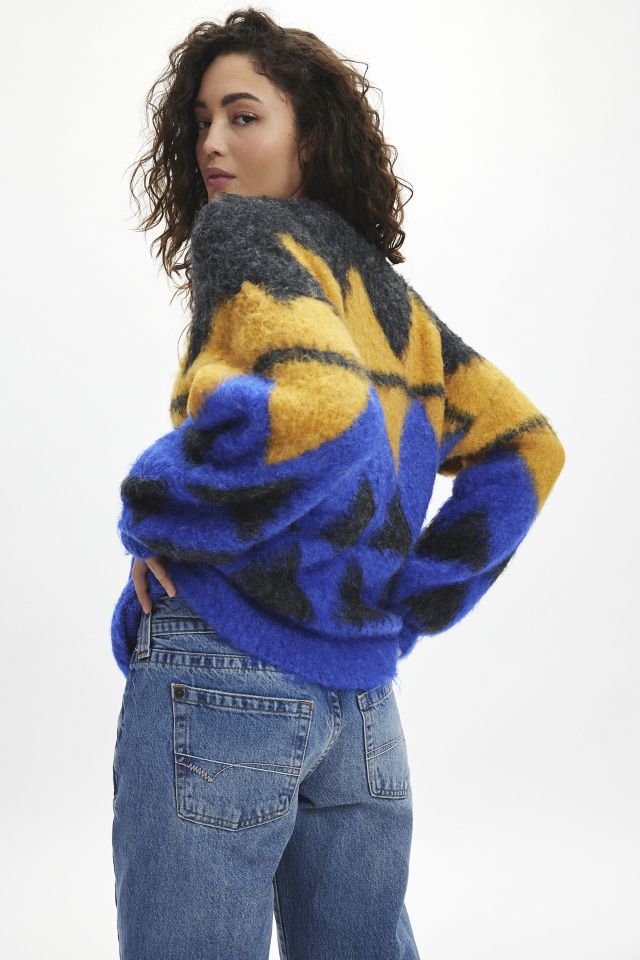 BDG Angela Fuzzy Printed Knit Oversized Crew Neck Sweater #2