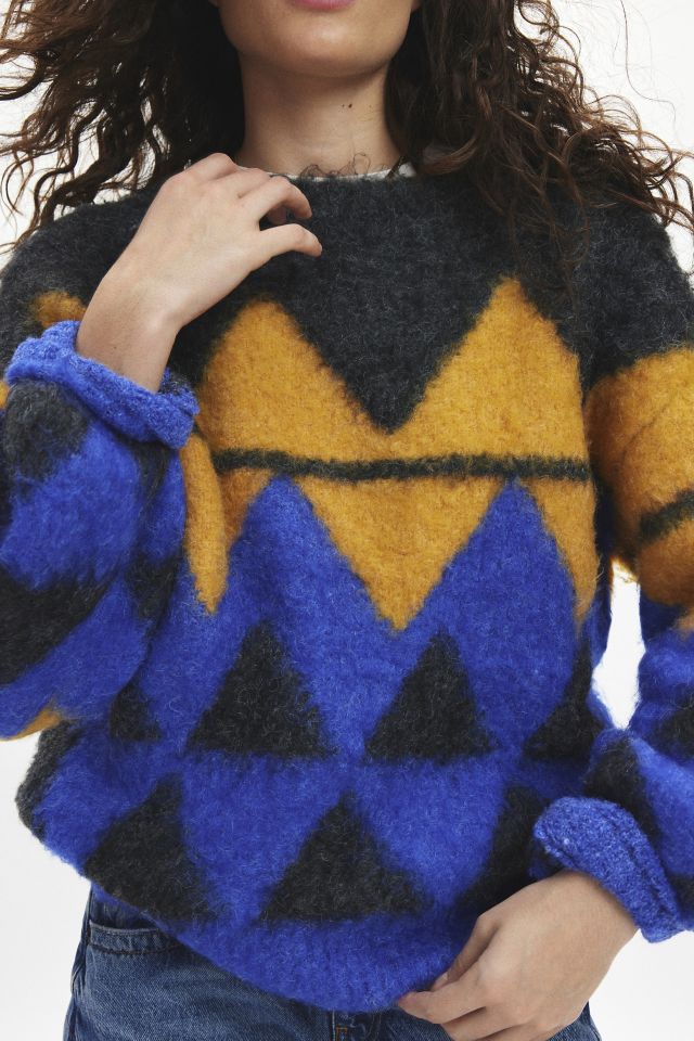 BDG Angela Fuzzy Printed Knit Oversized Crew Neck Sweater #3