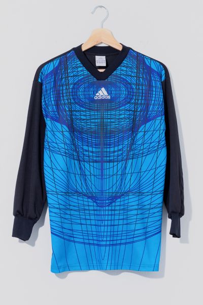 Vintage 1990s Adidas Soccer Goalie Jersey Blue Orbital Pattern Urban Outfitters