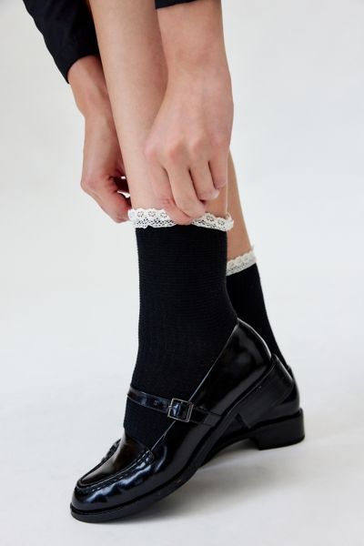 Chaussette en Tricot Gaufré avec Garniture en Dentelle