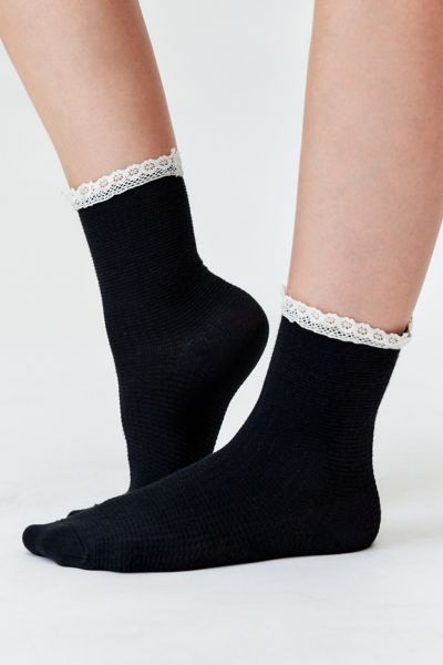 Lace-Trim Waffle Knit Sock