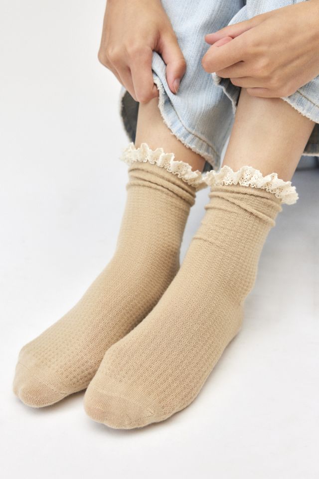Lace-Trim Waffle Knit Sock #1