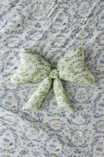 Urban Outfitters Big Bow Printed Throw Pillow In Green Toile At