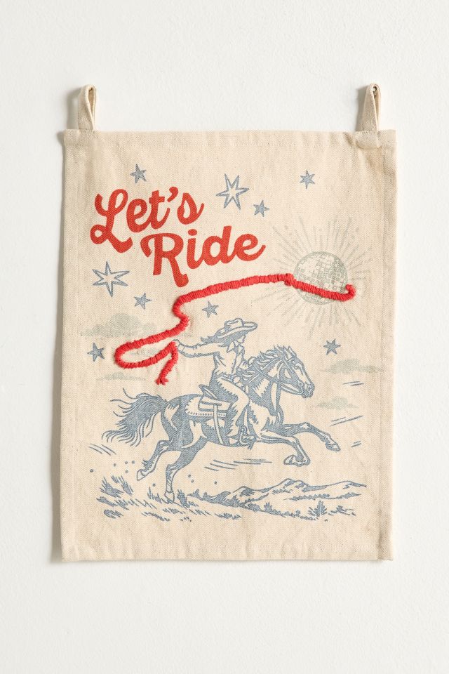Let’s Ride Embroidered Western Flag Tapestry #1