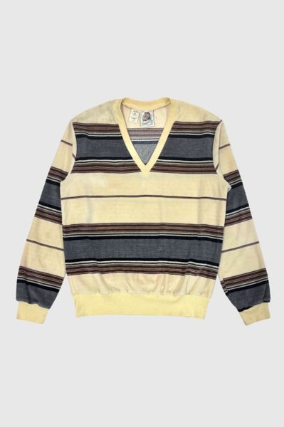 トップス 70s KENNINGTON Velours Pullover Vintage 1970's Kennington Striped Velour V-Neck Sweater