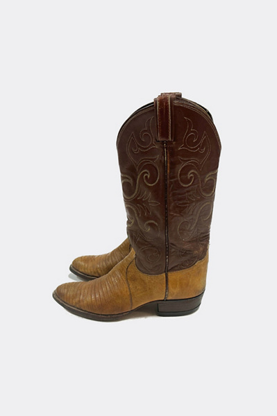 Bottes Tony Lama Homme Vintage Cuir Exotique Lézard Brun Taille US 8 B Western