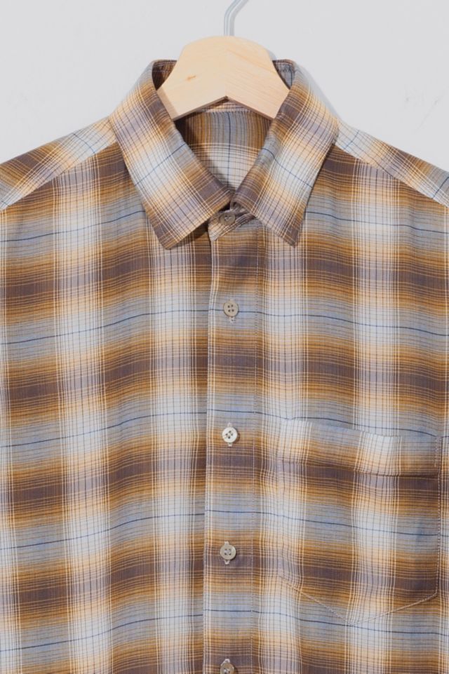 Vintage 1950s Yellow Brown Plaid Button Up Shirt #1