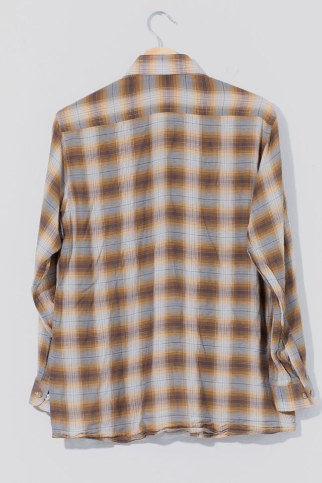 Vintage 1950s Yellow Brown Plaid Button Up Shirt #2