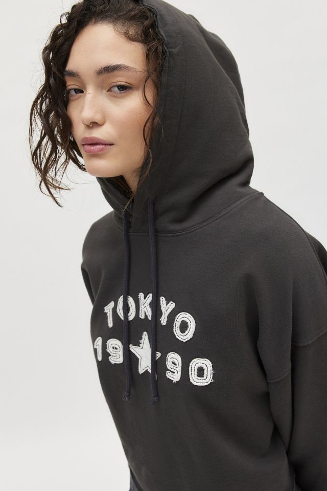 Tokyo Applique Graphic Cropped Hoodie Sweatshirt #1