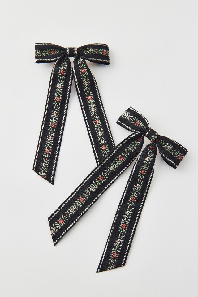 Ensemble de Barrettes à Nœud pour Cheveux Floral Jacquard #1