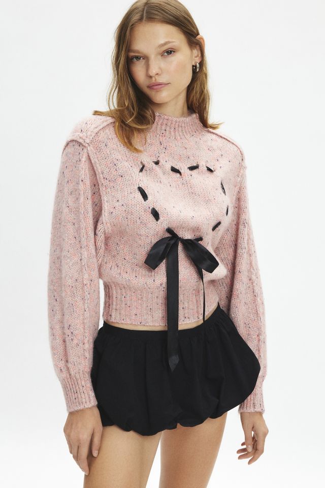 Kimchi Blue Elise Heart Ribbon Mockneck Pullover Sweater #1