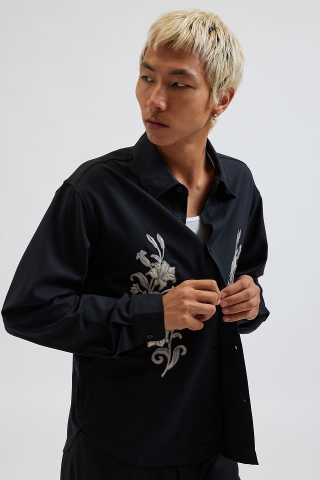 UO Floral Embroidered Long Sleeve Dress Shirt #4