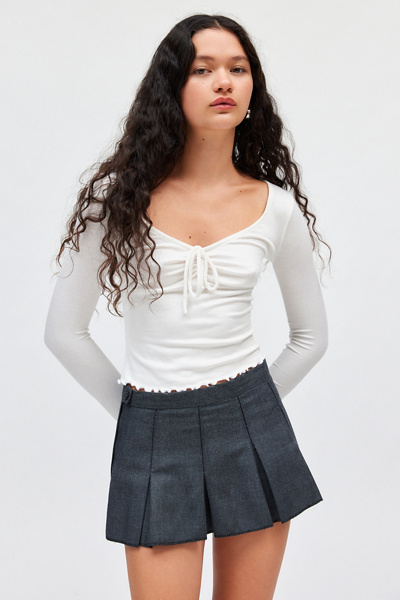 Kimchi Blue Quinn Ribbed Long Sleeve Top In White, Women's At Urban Outfitters In White