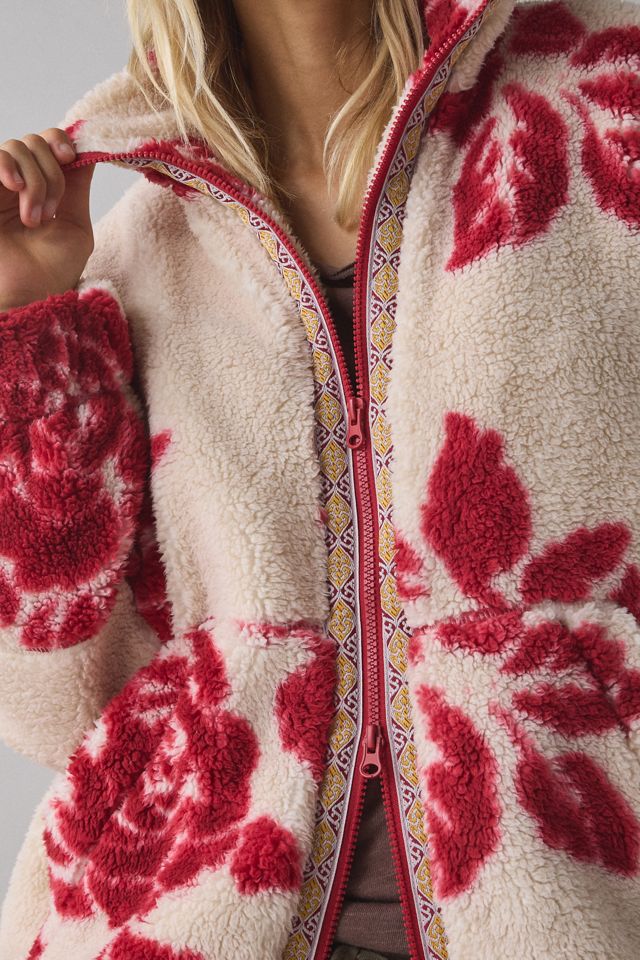 BDG Mae Printed Piled Fleece Zip-Up Jacket