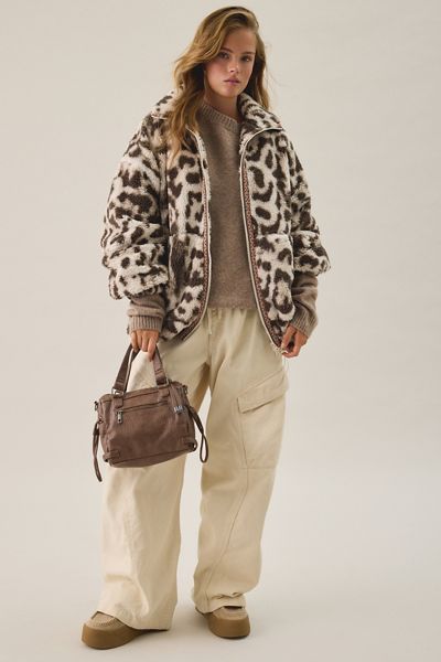 BDG Mae Printed Piled Fleece Zip-Up Jacket