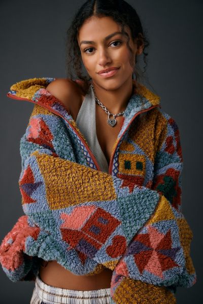 BDG Mae Printed Piled Fleece Zip-Up Jacket Product Page