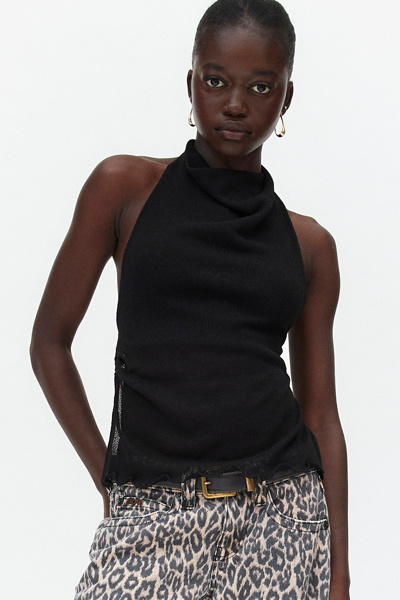 【usagi】HALTER HIGH NECK CAMISOLE TOPS MakeMeChic Women's Satin Silk Backless Halter Tops High Neck