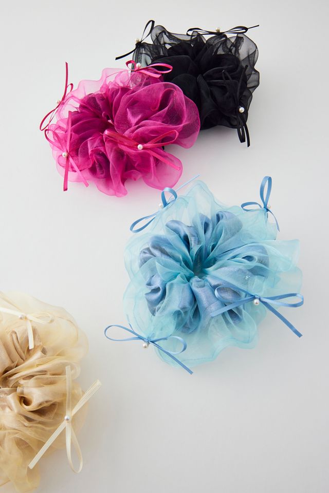DOUBLE LAYERED MOHAIR SCRUNCHIE - ORANGES & VIOLETS