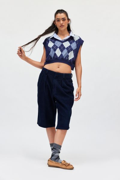 Urban Renewal Remade Overdye Corduroy Jort In Navy, Women's At Urban Outfitters In Navy