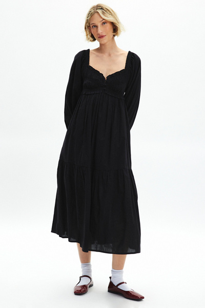 kimchi blue fleur babydoll midi dress Kimchi Blue Fiona Embroidered Long Sleeve Babydoll Midi Dress in Black