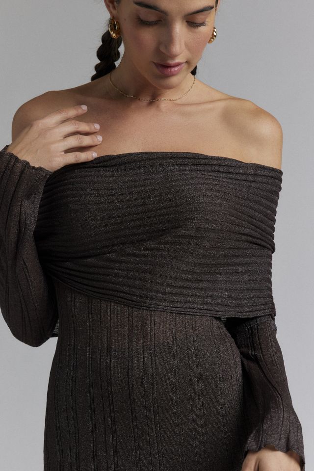 AFRM Tamlin Off-The-Shoulder Sheer Sweater Maxi Dress #1